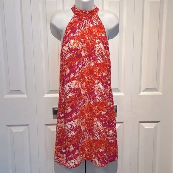 Laundry by‎ Shelli Segal Pink Orange, White Print Halter Dress Size 6 - Picture 1 of 14